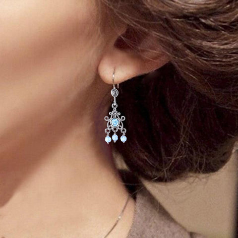 Aquamarine Blue Cubic Zirconia and Sterling Silver Drop Earrings - Franki Baker Jewellery