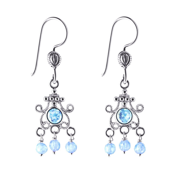 Aquamarine Blue Cubic Zirconia and Sterling Silver Drop Earrings - Franki Baker Jewellery