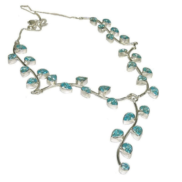 Aquamarine Blue Cubic Zirconia and Sterling Silver Vine Leaf Necklace - Franki Baker Jewellery