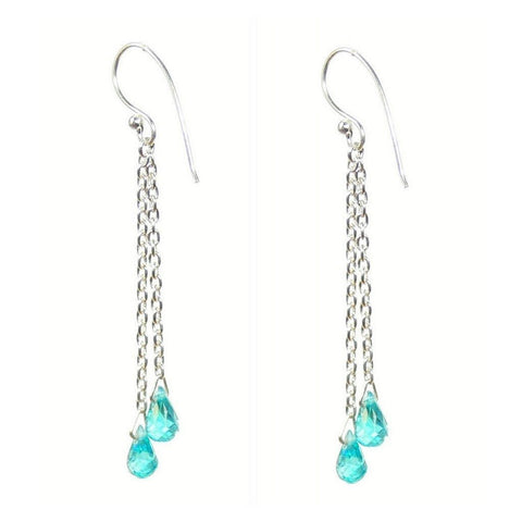 Aquamarine Blue Cubic Zirconia Silver Drop Earrings - Franki Baker Jewellery