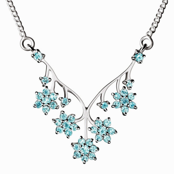 Aquamarine Blue CZ and Silver Flower Necklace on Sterling Silver Chain - Franki Baker Jewellery
