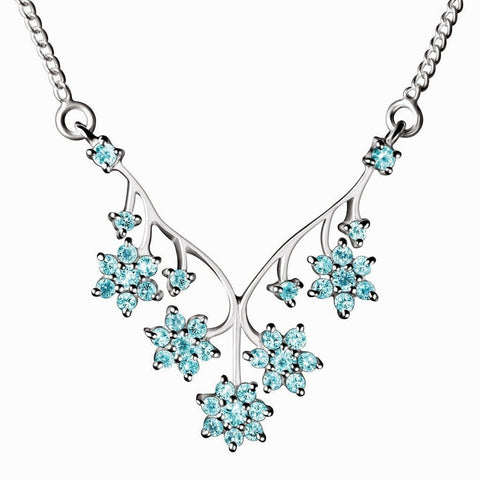 Aquamarine Blue CZ and Silver Flower Necklace on Sterling Silver Chain - Franki Baker Jewellery