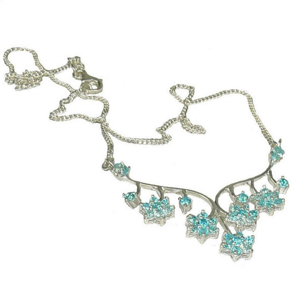 Aquamarine Blue CZ and Silver Flower Necklace on Sterling Silver Chain - Franki Baker Jewellery
