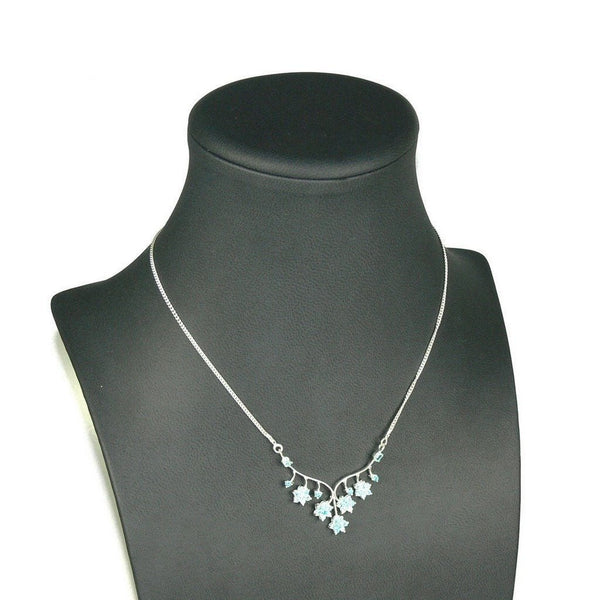 Aquamarine Blue CZ and Silver Flower Necklace on Sterling Silver Chain - Franki Baker Jewellery