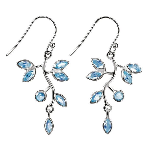 Aquamarine CZ and Sterling Silver Vine Leaf Earrings - Franki Baker Jewellery