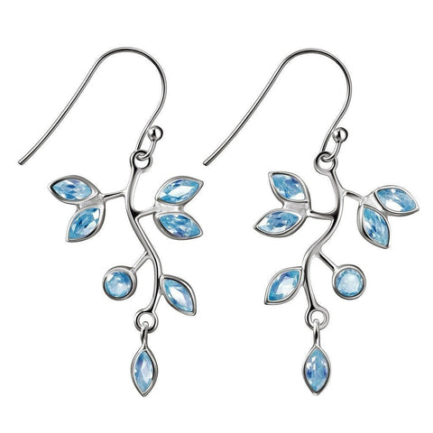 Aquamarine CZ and Sterling Silver Vine Leaf Earrings - Franki Baker Jewellery