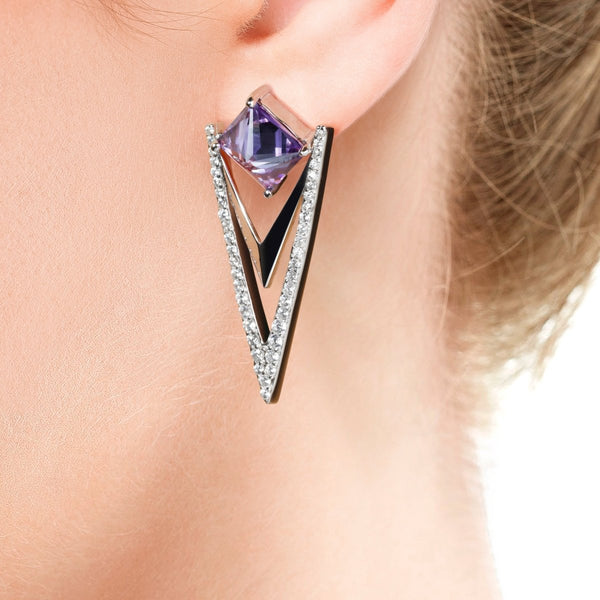 Art Deco Style Amethyst & Diamond CZ Drop Earrings. - Franki Baker Jewellery