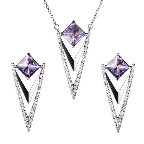 Art Deco Style Amethyst & Diamond CZ Earring & Pendant Set - Franki Baker Jewellery
