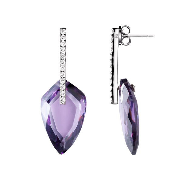 Art Deco Style Amethyst & Diamond CZ Sterling Silver Drop Earrings