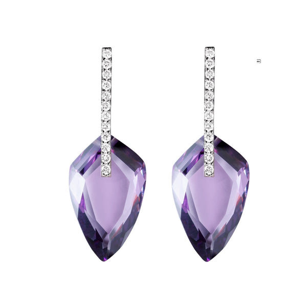 Art Deco Style Amethyst & Diamond CZ Sterling Silver Drop Earrings - Franki Baker Jewellery