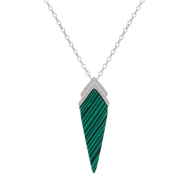 Art Deco Style Created Green Malachite & Sterling Silver Pendant Necklace. Length: 40+5cm - Franki Baker Jewellery