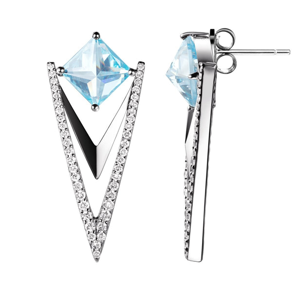 Art Deco Style Sterling Silver Aquamarine Crystal Drop Earrings & Pendant Necklace Set.