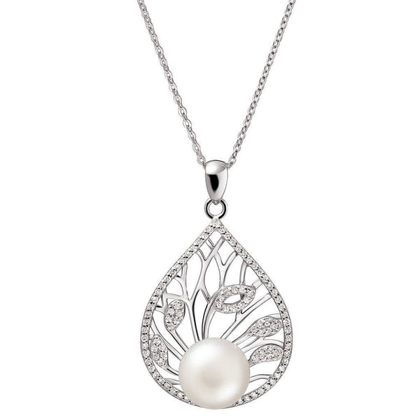 Art Nouveau Pearl, Cubic Zirconia and Silver Pendant Necklace - Franki Baker Jewellery