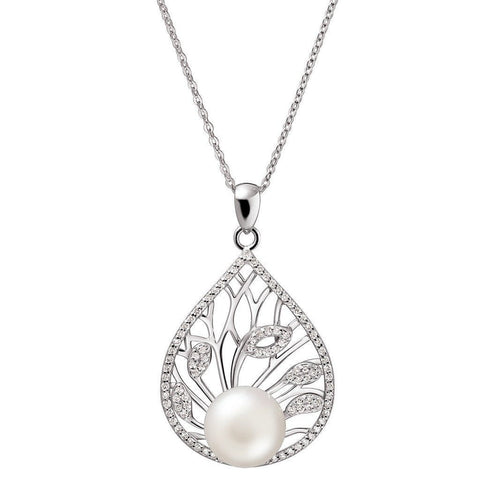 Art Nouveau Pearl, Cubic Zirconia and Silver Pendant Necklace - Franki Baker Jewellery