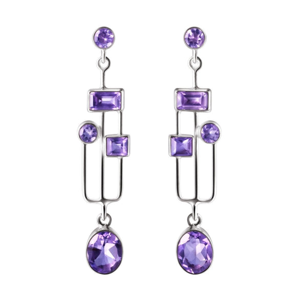 Arts and Crafts Style Amethyst and Silver Earrings - Franki Baker Jewellery