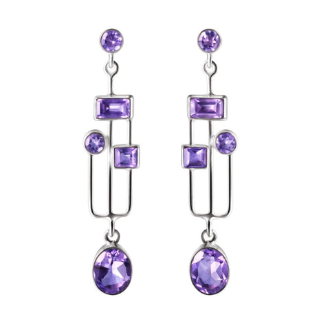 Arts and Crafts Style Amethyst and Silver Earrings - Franki Baker Jewellery