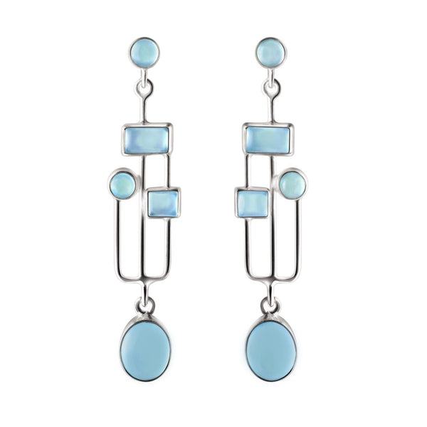 Arts and Crafts Style Blue Green Chalcedony and Silver Earrings. - Franki Baker Jewellery