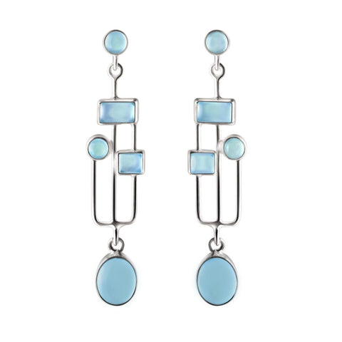 Arts and Crafts Style Blue Green Chalcedony and Silver Earrings. - Franki Baker Jewellery