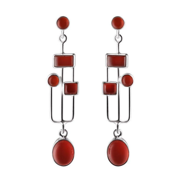Arts and Crafts Style Red Onyx and Sterling Silver Earrings - Franki Baker Jewellery