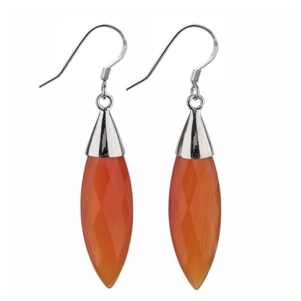 Beautiful Marquise Cut Red Carnelian and Silver Drop Earrings - Franki Baker Jewellery