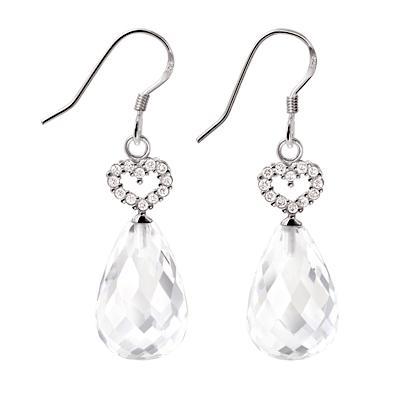Beautiful Natural Rock Crystal and Silver Earrings with CZ Heart - Franki Baker Jewellery
