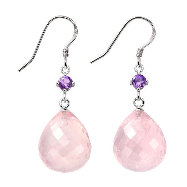 Beautiful Rose Quartz and Amethyst Sterling Silver Drop Earrings - Franki Baker Jewellery
