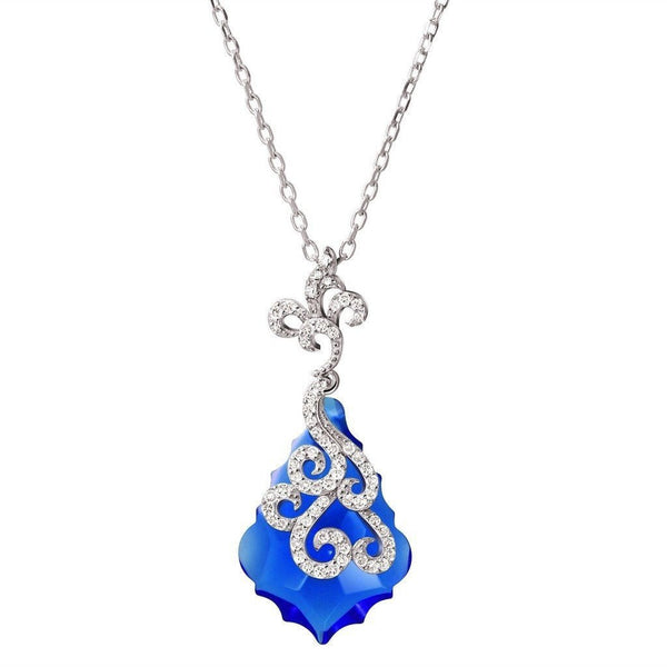 Blue Crystal and Sterling Silver Scroll Pendant on Silver Chain - Franki Baker Jewellery