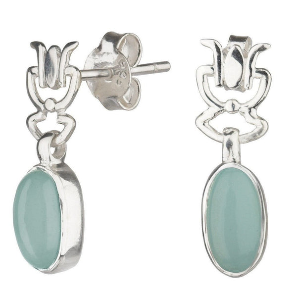 Blue-Green Aqua Chalcedony and Silver Earrings - Franki Baker Jewellery
