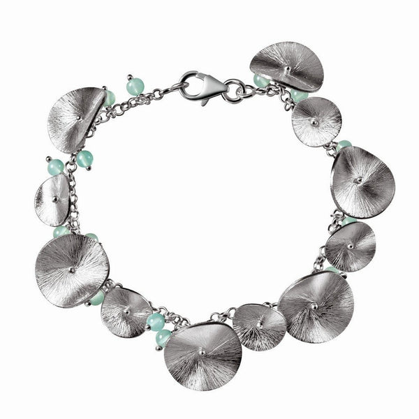 Blue-Green Aqua Chalcedony Brushed Sterling Silver Lily-Pad Bracelet - Franki Baker Jewellery