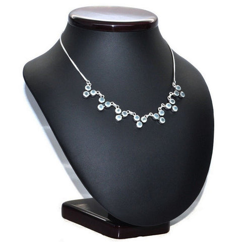 Blue-Green Aqua Chalcedony Gemstone and Sterling Silver Necklace - Franki Baker Jewellery