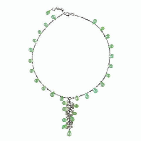 Blue-Green Chalcedony and Pearl Necklace on Silver Chain - Franki Baker Jewellery