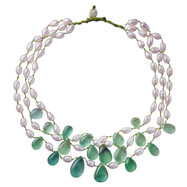 Blue Green Fluorite Gemstone and Pearl Statement Necklace - Franki Baker Jewellery