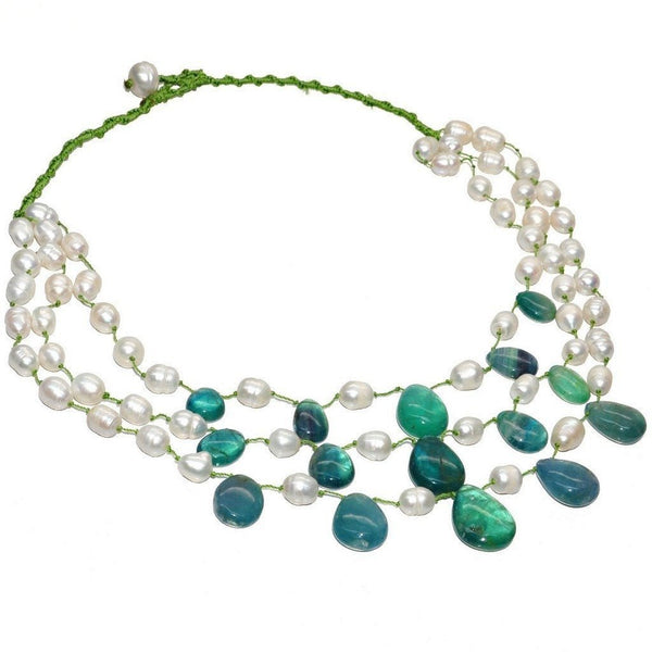 Blue Green Fluorite Gemstone and Pearl Statement Necklace - Franki Baker Jewellery