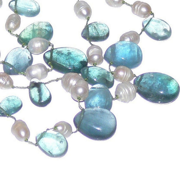 Blue Green Fluorite Gemstone and Pearl Statement Necklace - Franki Baker Jewellery