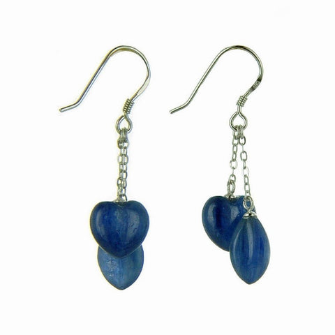 Blue Kyanite Gemstone Heart and Sterling Silver Dangle Earrings - Franki Baker Jewellery