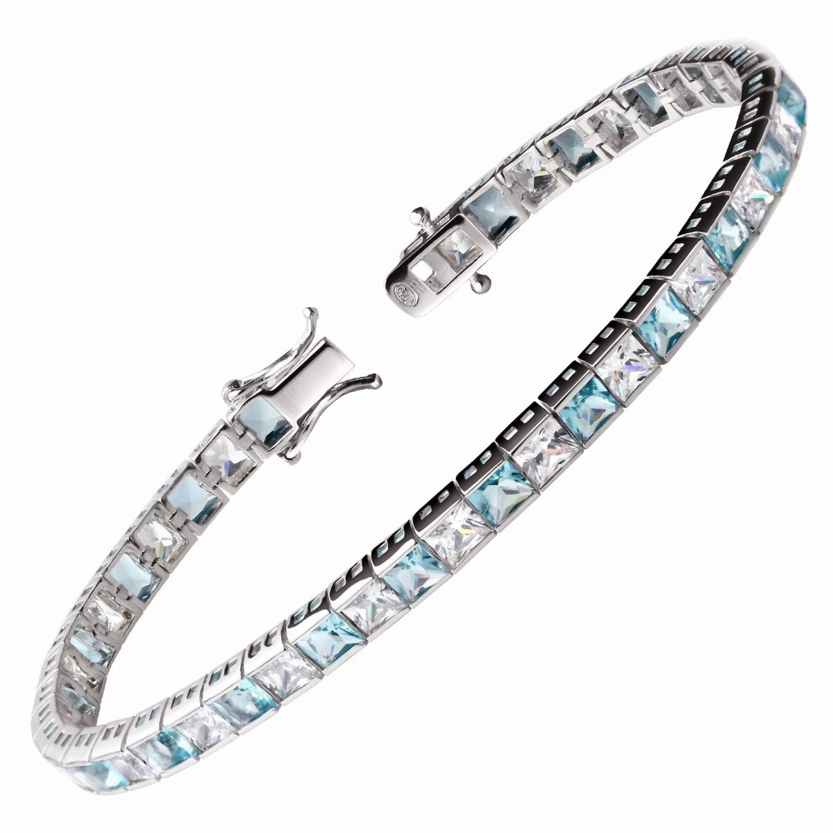 Blue Princess Cut Aquamarine Diamond CZ 925 Sterling Silver