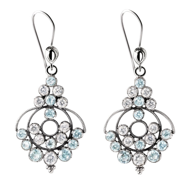 Blue Simulated Diamond CZ and Sterling Silver Chandelier Earrings - Franki Baker Jewellery