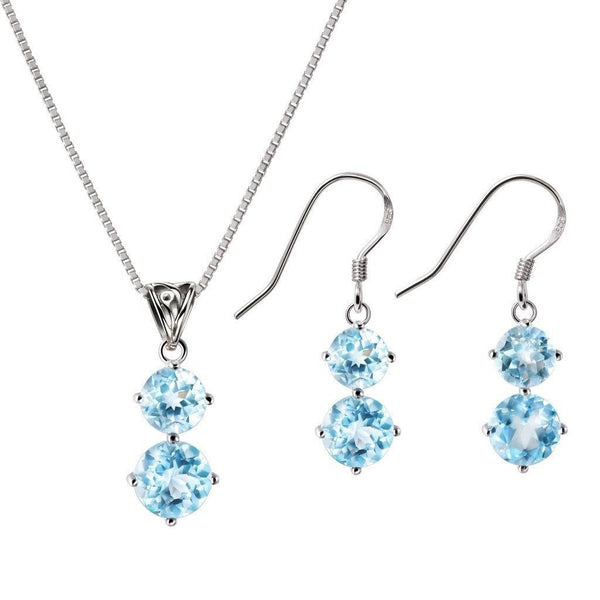 Blue Topaz and Sterling Silver Pendant Necklace and Drop Earrings Jewellery Set - Franki Baker Jewellery