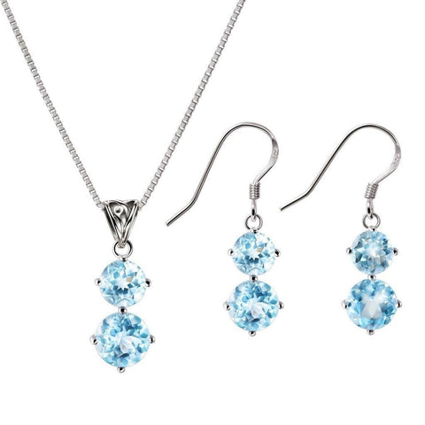 Blue Topaz and Sterling Silver Pendant Necklace and Drop Earrings Jewellery Set - Franki Baker Jewellery