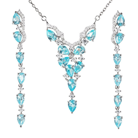 Blue Topaz & Diamond CZ Sterling Silver Necklace & Earring Set - Franki Baker Jewellery