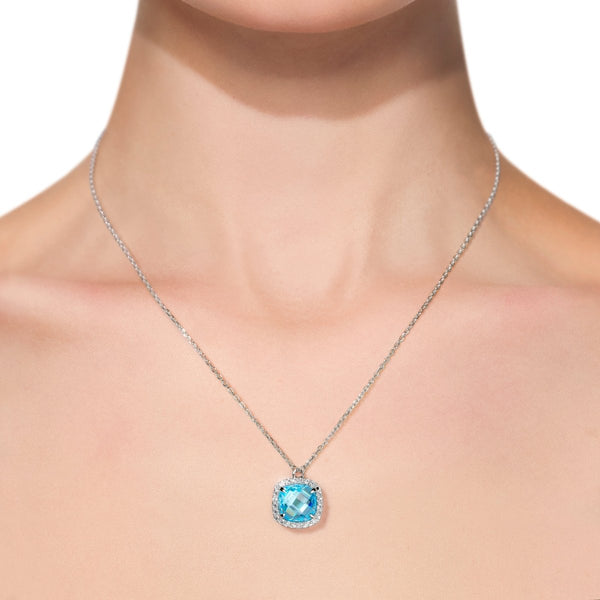 Blue Topaz & Diamond CZ Sterling Silver Pendant Necklace. - Franki Baker Jewellery