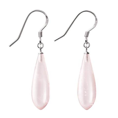 Bowling Pin Pink Rose Quartz and Sterling Silver Drop Earrings - Franki Baker Jewellery