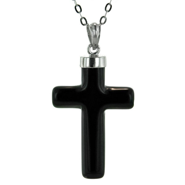 Carved Smooth Black Onyx Cross on Sterling Silver Chain - Franki Baker Jewellery