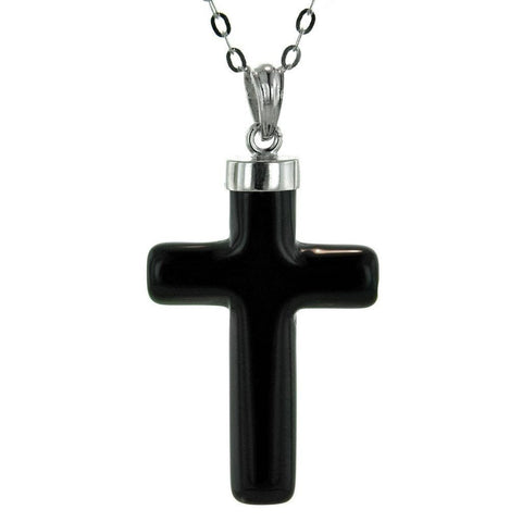 Carved Smooth Black Onyx Cross on Sterling Silver Chain - Franki Baker Jewellery