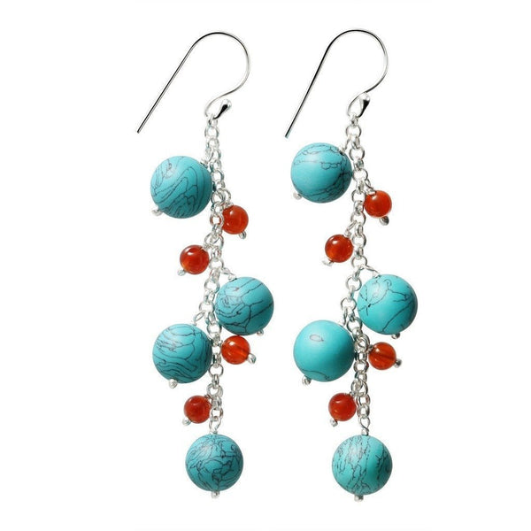 Cascading Turquoise and Carnelian Gemstone and Silver Earrings - Franki Baker Jewellery