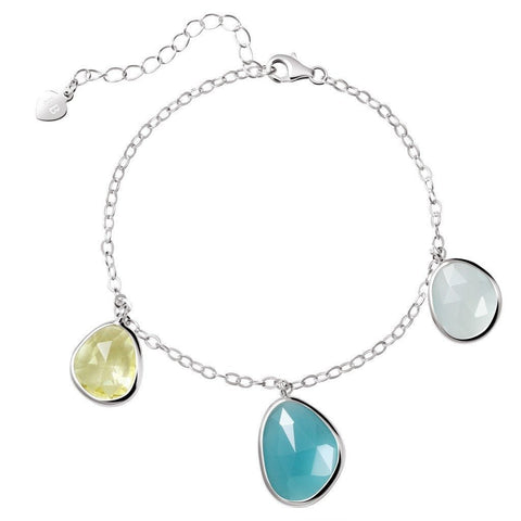 Chalcedony and Citrine Crystals on Sterling Silver Bracelet - Franki Baker Jewellery