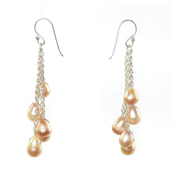 Champagne Cream Coloured Pearl and Silver Drop Earrings - Franki Baker Jewellery