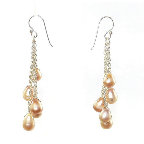 Champagne Cream Coloured Pearl and Silver Drop Earrings - Franki Baker Jewellery