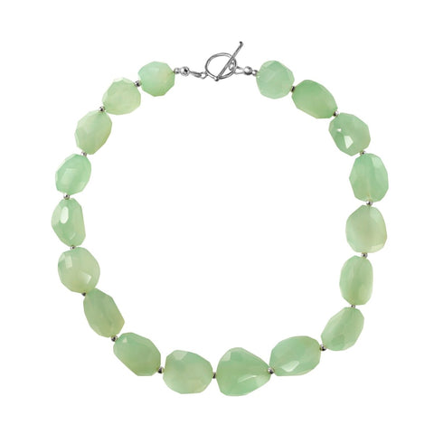 Chunky Light Green Chalcedony Gemstone & Sterling Silver Statement Necklace. Length: 45cm - Franki Baker Jewellery