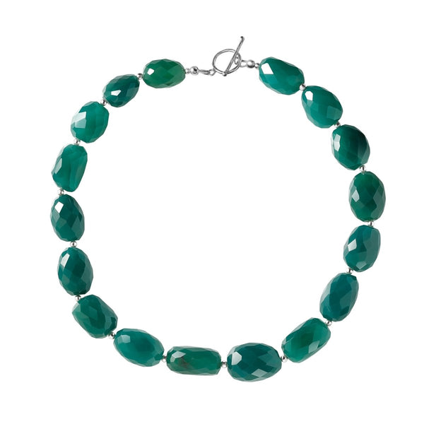 Chunky Statement Green Onyx Gemstone & Sterling Silver Necklace. Length: 45cm - Franki Baker Jewellery